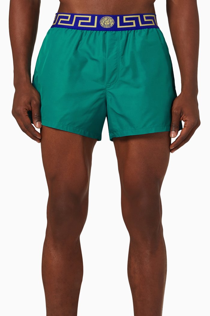 

Greca Border Swim Shorts in Nylon, Green