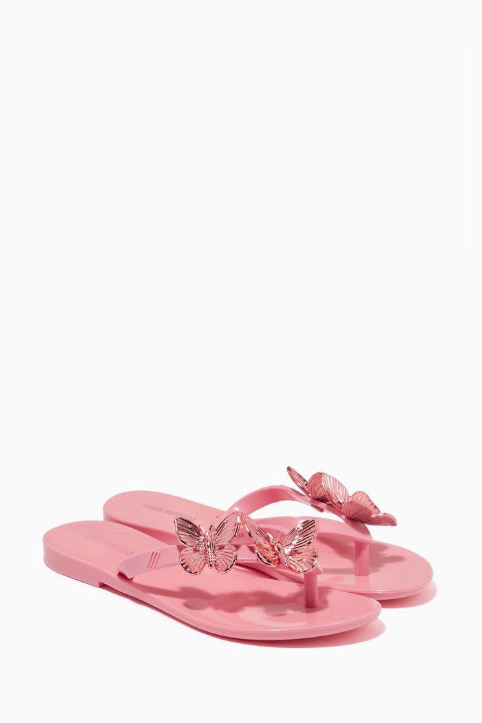 Butterfly Detail Flip Flops, Pink