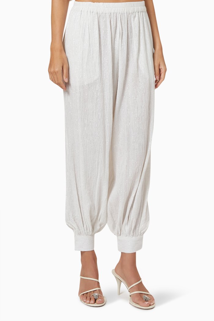 Touman Button Cuff Harem Pants in Gauze, White