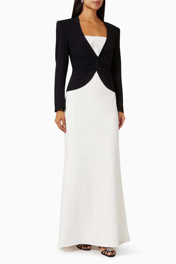 

Atria Layered Twist-Drape Gown in Crêpe, Black
