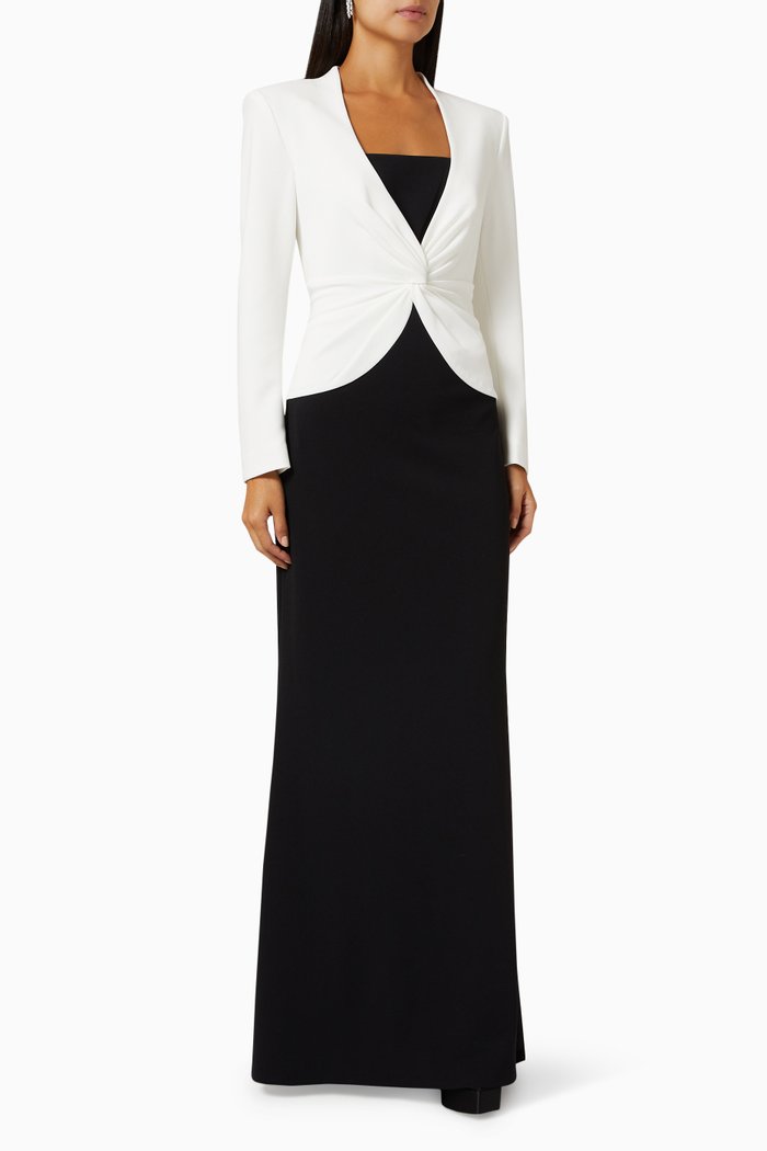 

Atria Layered Twist-Drape Gown in Crêpe, White
