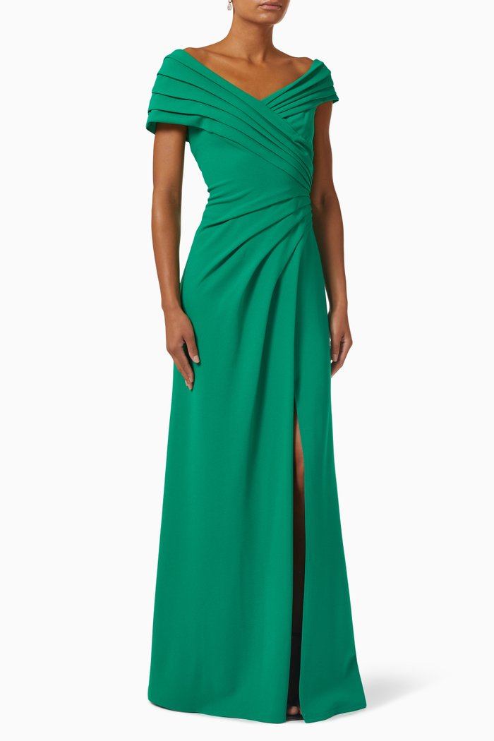 

Danya Off-shoulder Draped Gown in Crepe, Green