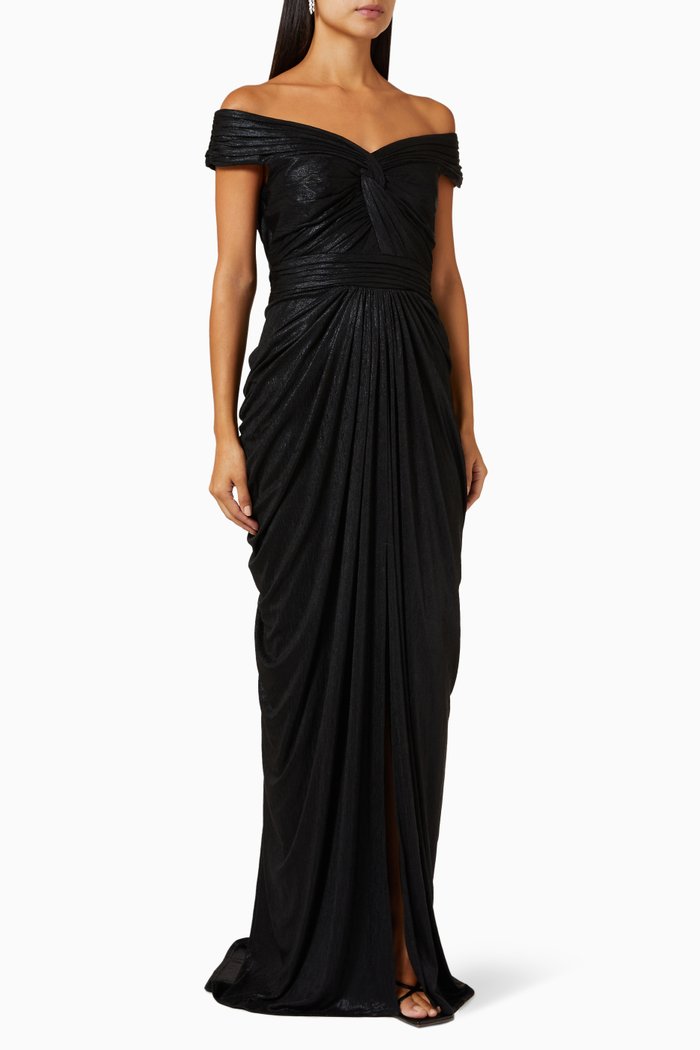 

Ellery Draped Gown in Metallic-jersey, Black