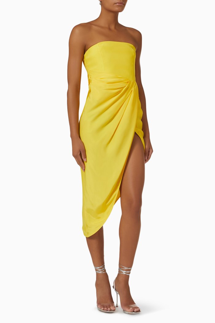 

Lica Asymmetrical Hemline Dress in Silk, Yellow