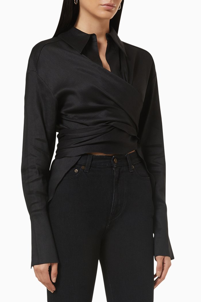 

Sabinas Wrap Top in Linen, Black