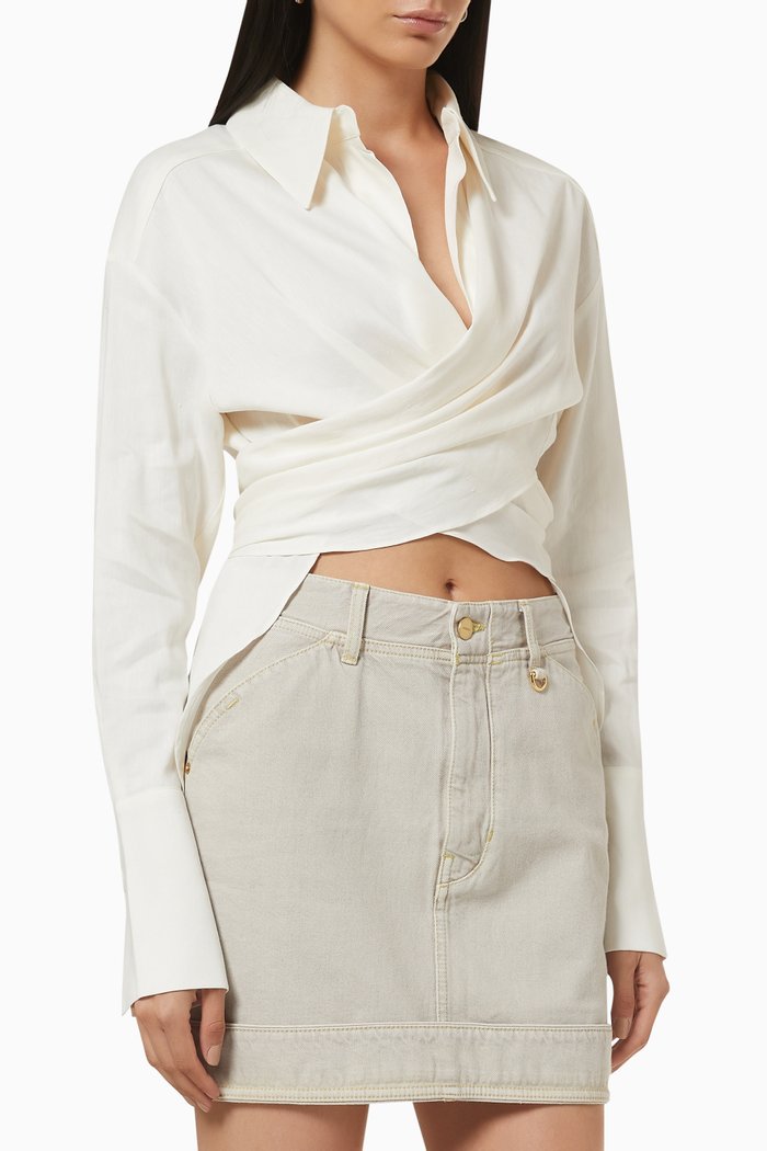 

Sabinas Wrap Top in Linen, White
