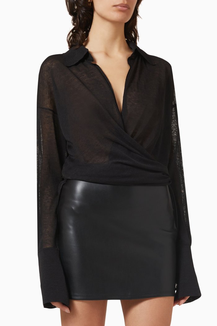 

Sabinas Wrap Shirt in Silk Crepe, Black
