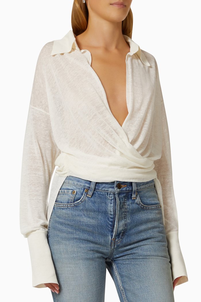 

Sabinas Wrap Shirt in Silk Crepe, Neutral