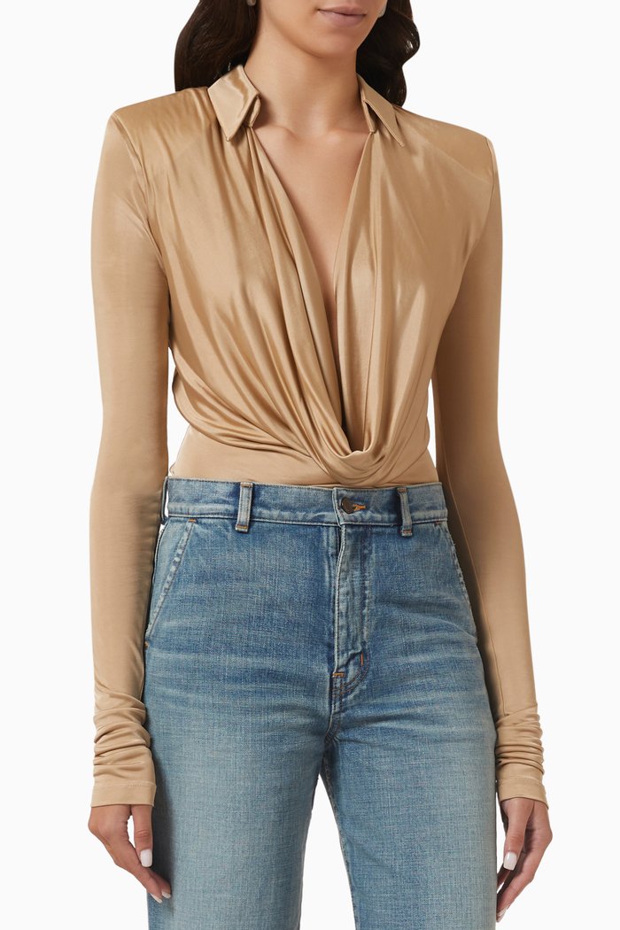 Bauska Draped Bodysuit in Viscose Jersey, Neutral