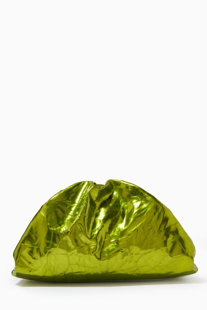 Teen Pouch in Metallised Crushed Leather, Green