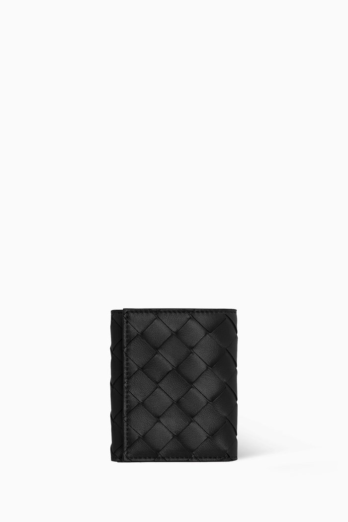 

Tri-fold Zip Wallet in Intrecciato Nappa, Black