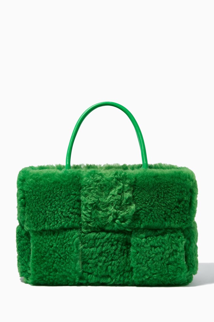 Arco Tote Bag in Intrecciato Shearling, Green