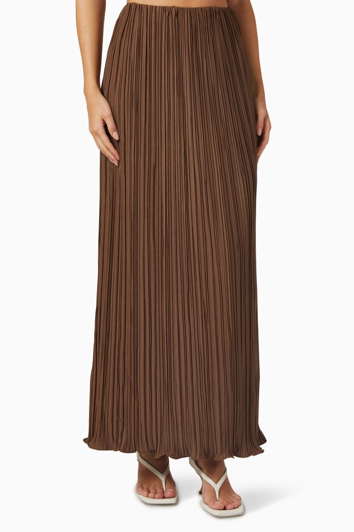 Adeline Skirt in Textured Crinkle Fabric, Brown