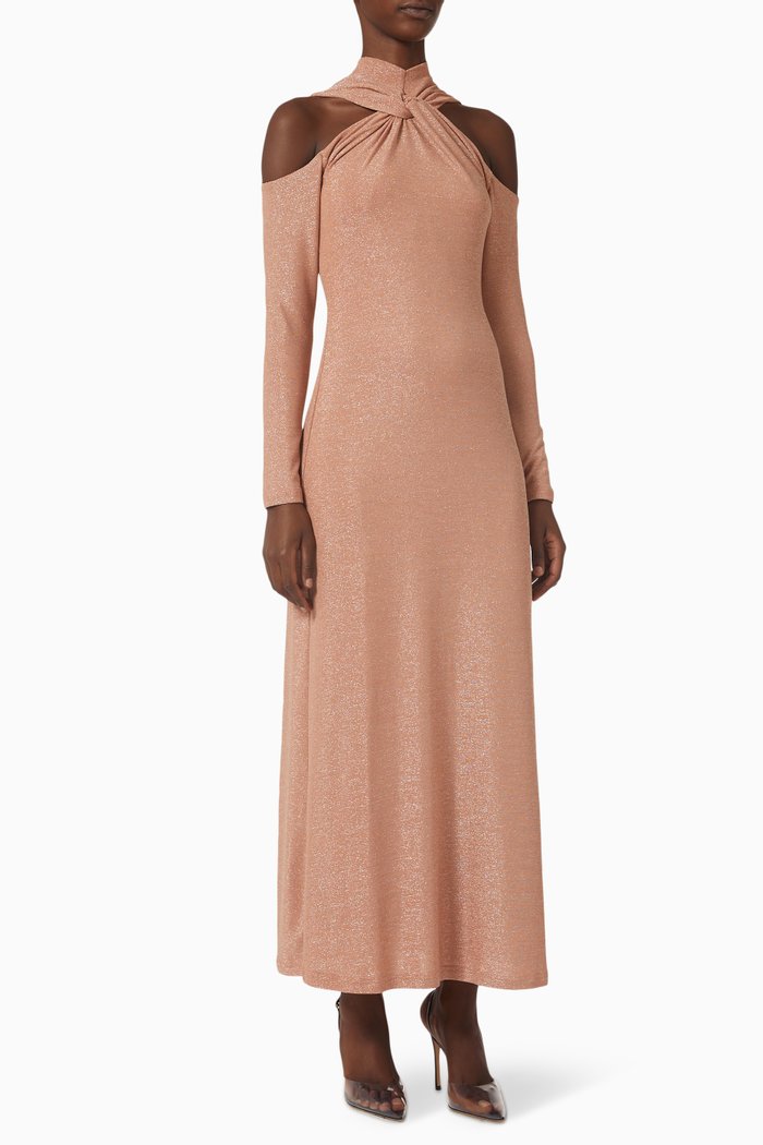 

Zora Cold-shoulder Maxi Dress in Lurex-jersey, Neutral