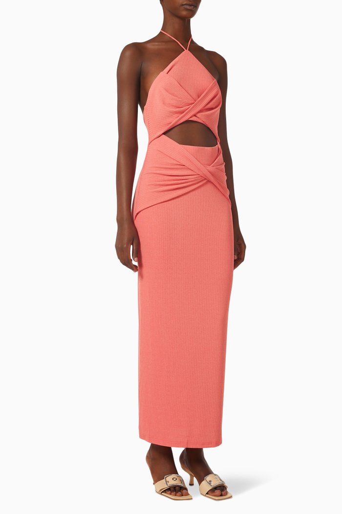 

Hallie Twist-front Midi Dress in Rib-knit Jersey, Pink