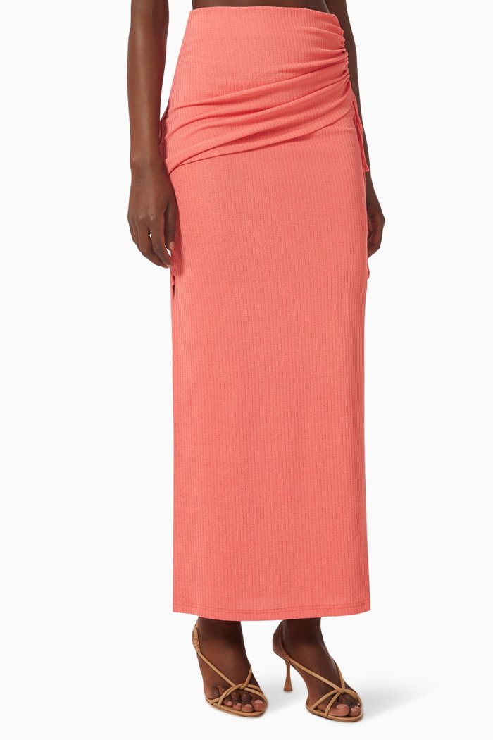 

Marie Ruched Maxi Skirt in Rib-knit Jersey, Pink