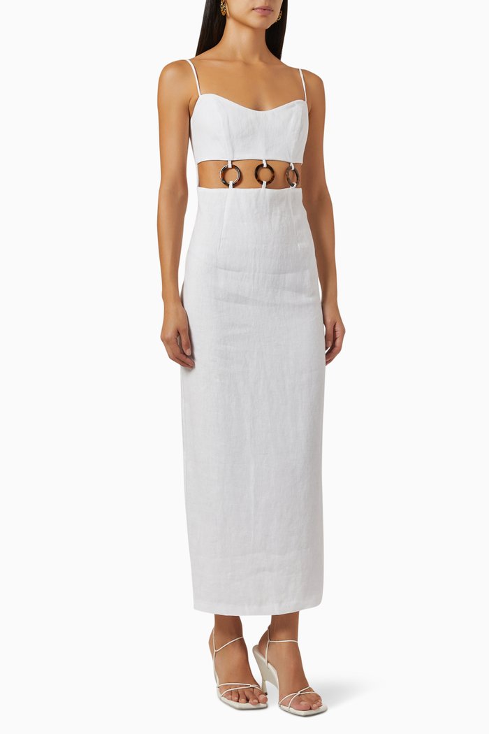 

Bridget Ring Maxi Dress in Linen, White