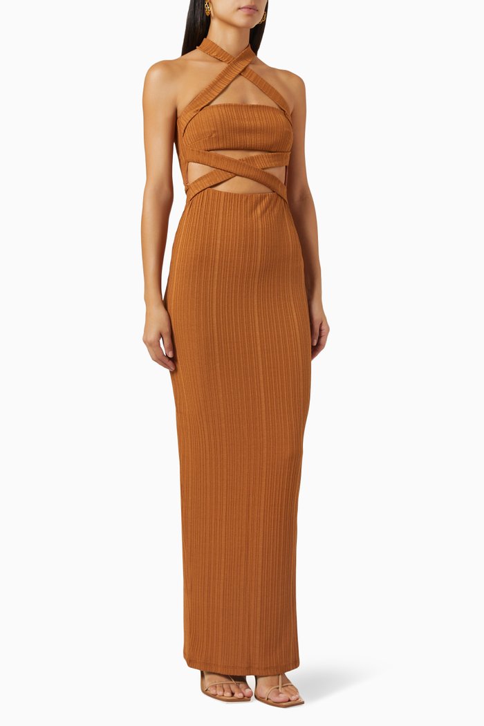 

Sorrento Maxi Dress in Rib Knit, Brown