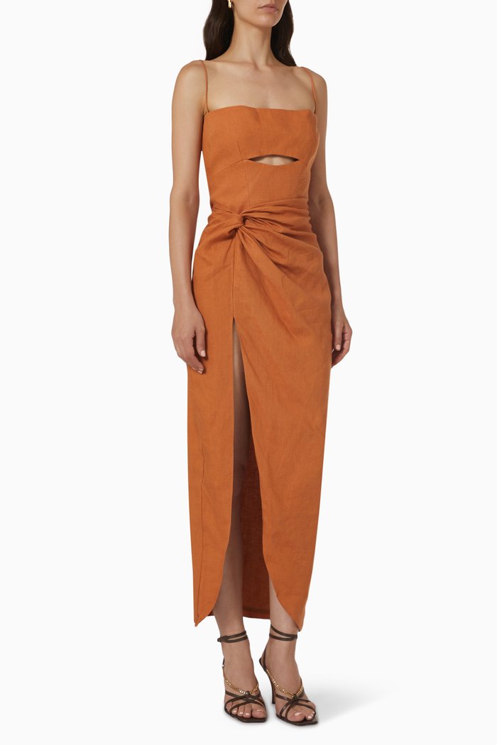 

Bronte Maxi Dress in Linen, Orange