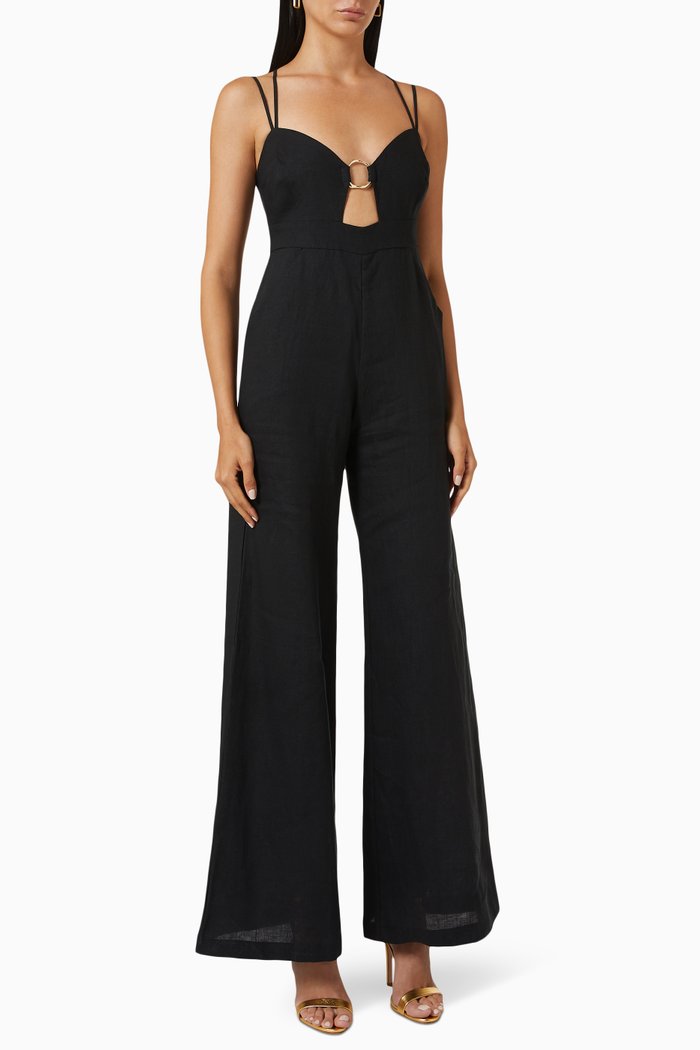 Byron Ring Jumpsuit in Linen, Black