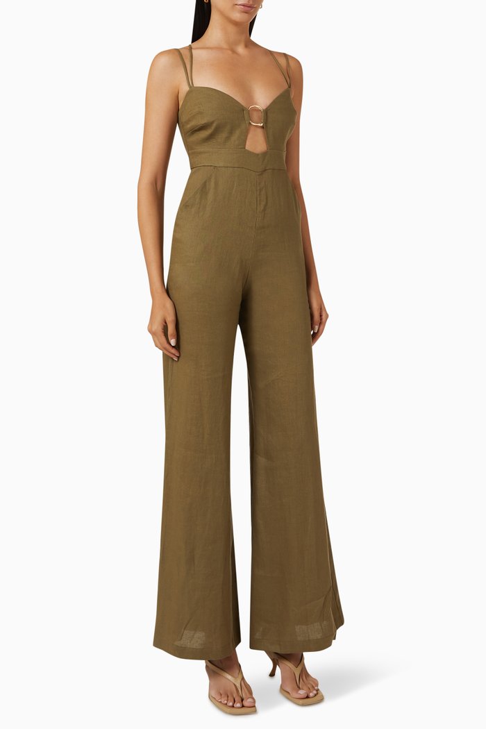 

Byron Ring Jumpsuit in Linen, Green