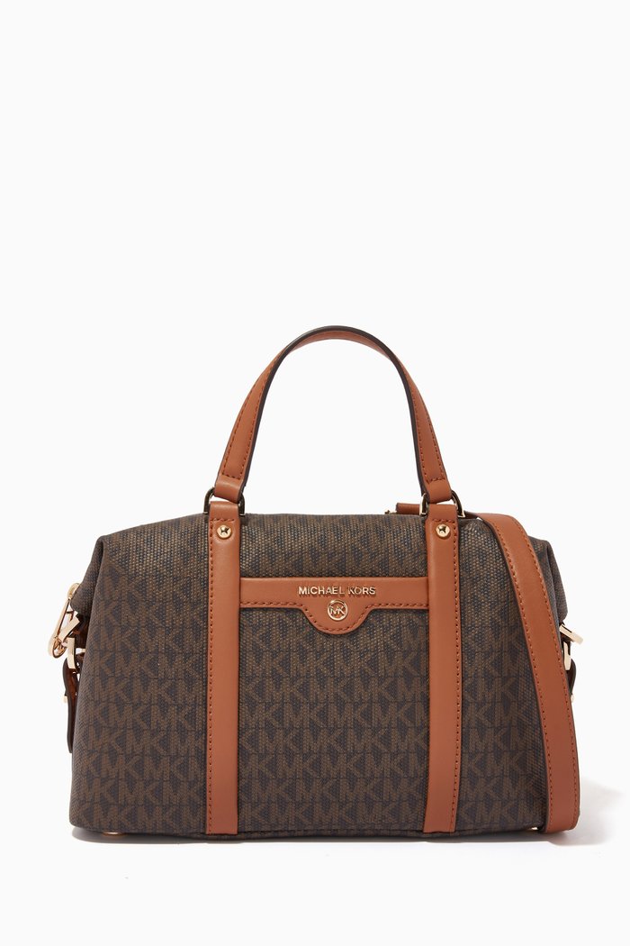 

Small Satchel Bag in Logo Canvas, Brown
