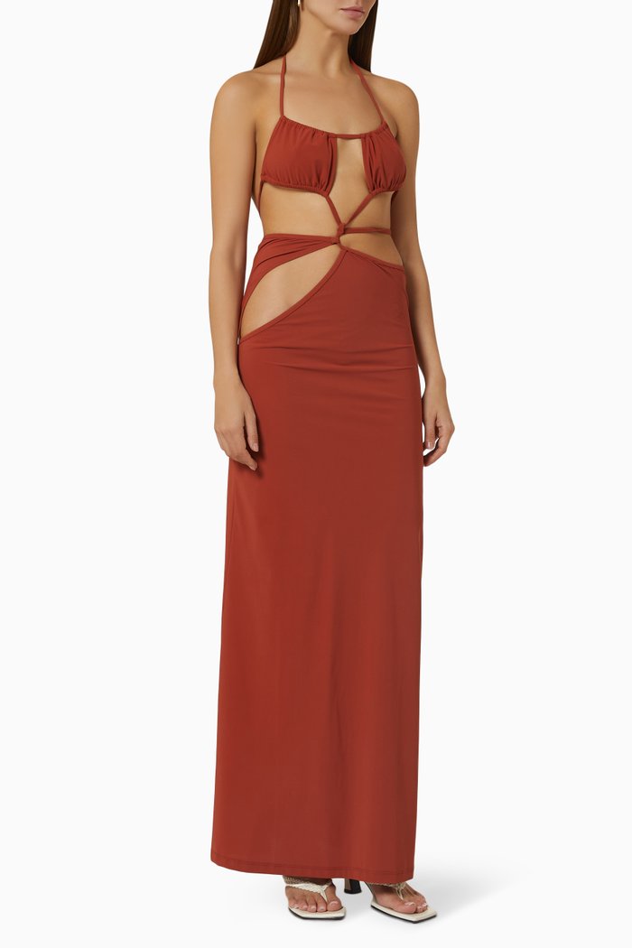 

Displace Cut-out Maxi Dress in Matte Lycra, Brown