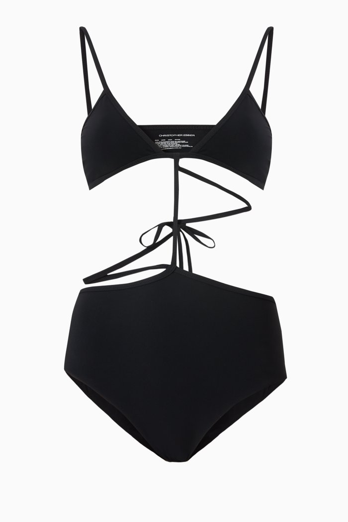 

Bandeau Tie Swimsuit in Stretch Nylon, Black