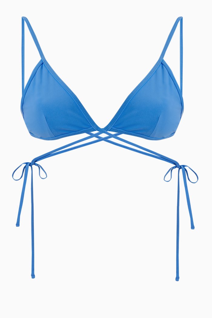 

Wrapped Tie Bikini Top in Stretch Nylon, Blue