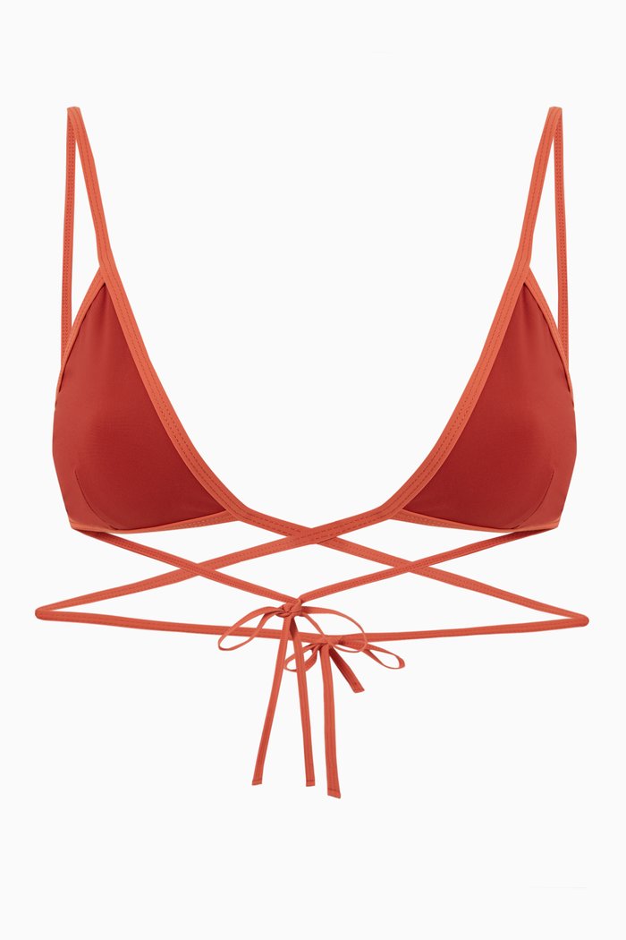 

Wrapped Tie Bikini Top in Stretch Nylon, Brown