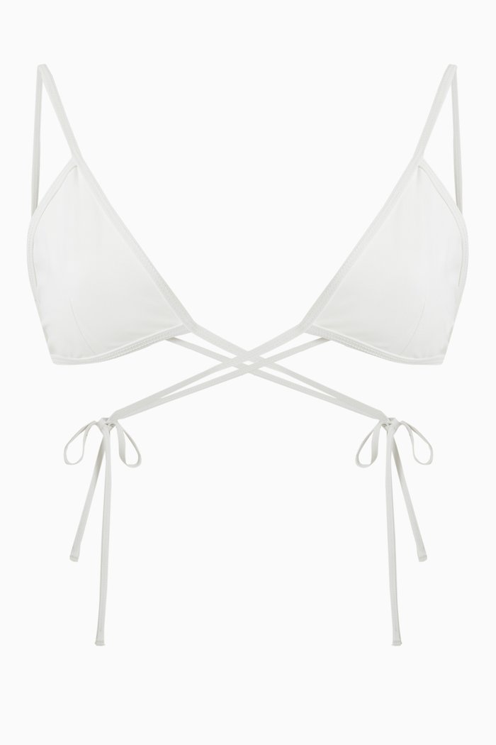 

Wrapped Tie Bikini Top in Stretch Nylon, White