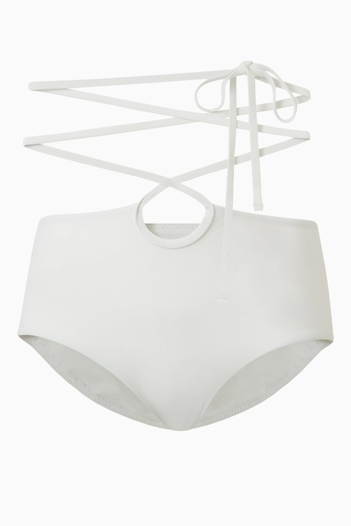 

Looped Tie High Rise Bikini Bottoms in Stretch Nylon, White