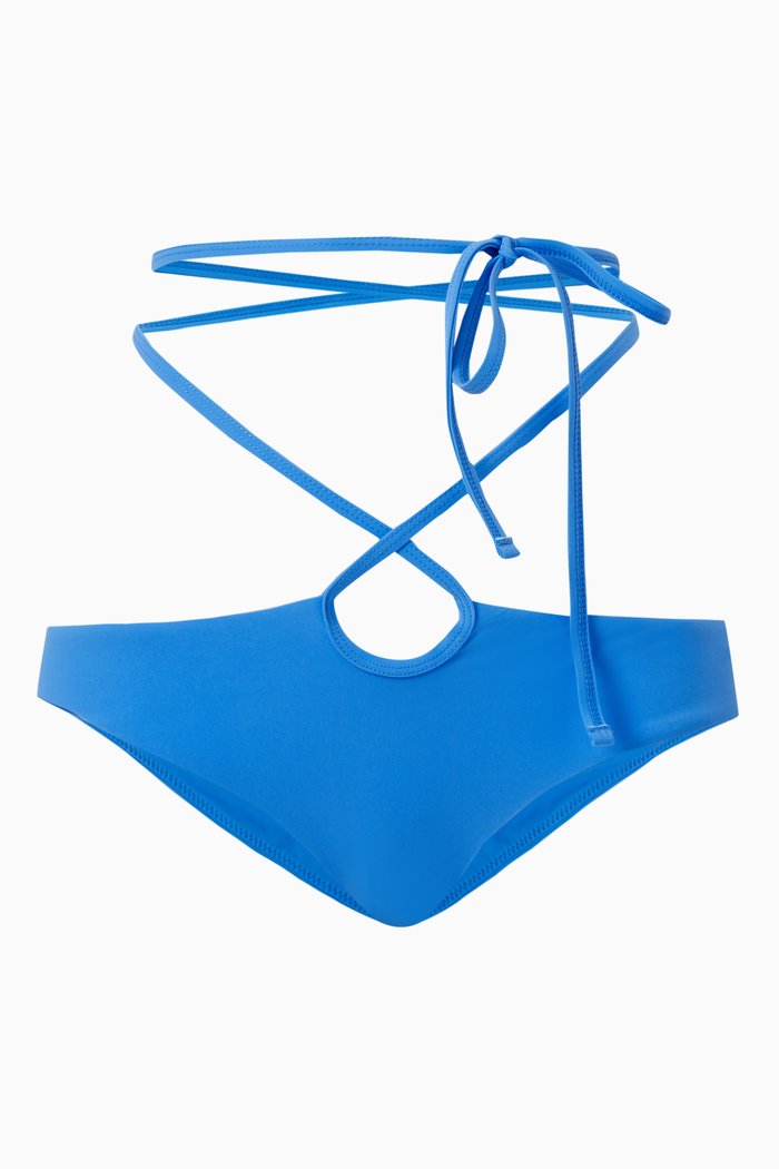 

Looped Tie Bikini Bottoms in Stretch Nylon, Blue