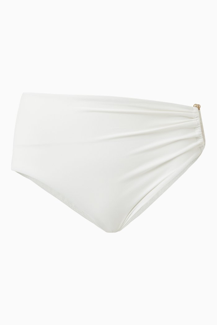 

Ruched High Rise Bikini Bottoms in Stretch Nylon, White
