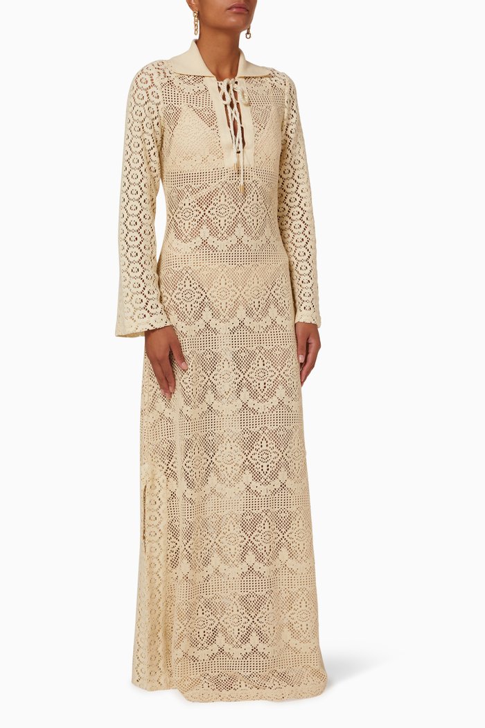 

Zariah Maxi Dress in Crochet Cotton-Blend, Neutral