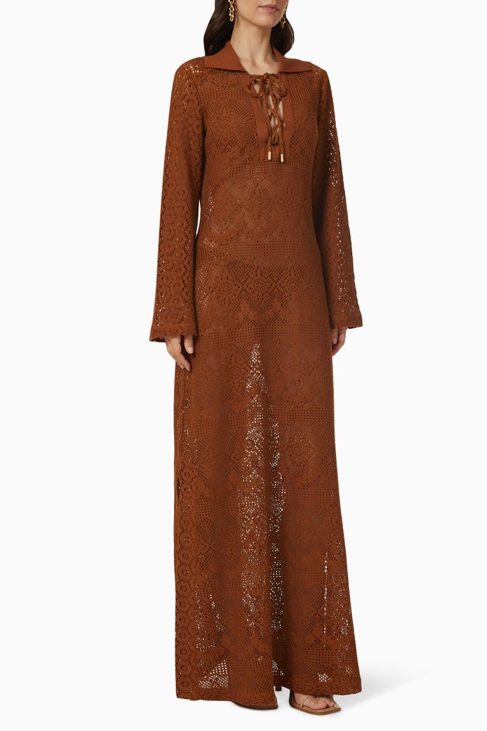 

Zariah Maxi Dress in Crochet Cotton-Blend, Brown