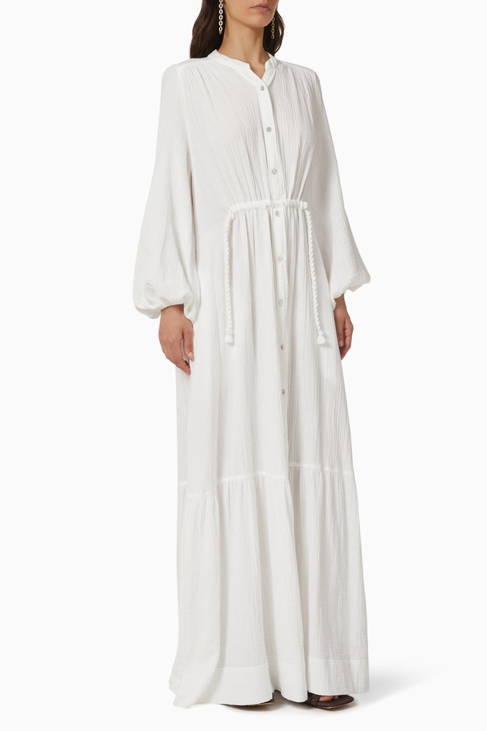 

India Drawstring Dress in Gauze, White