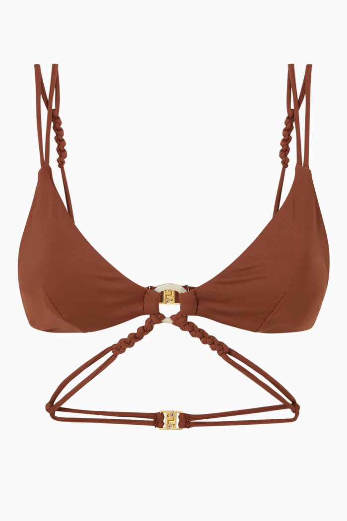 

Shaya Bikini Top in Macrame and Nylon, Brown