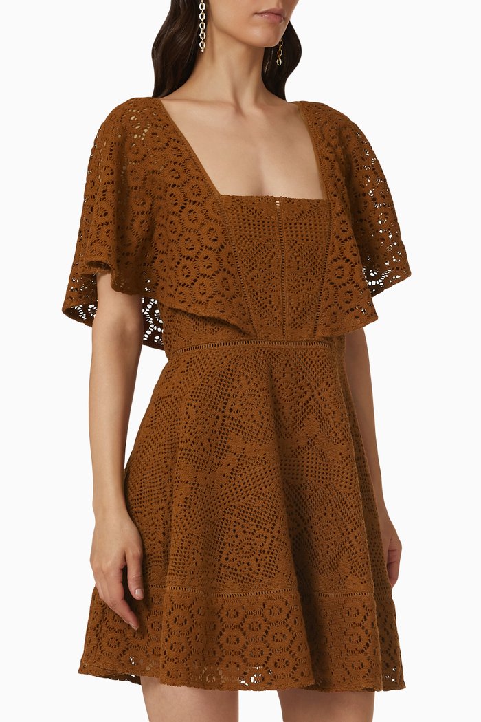 

Avalon Mini Dress in Crochet Cotton, Brown