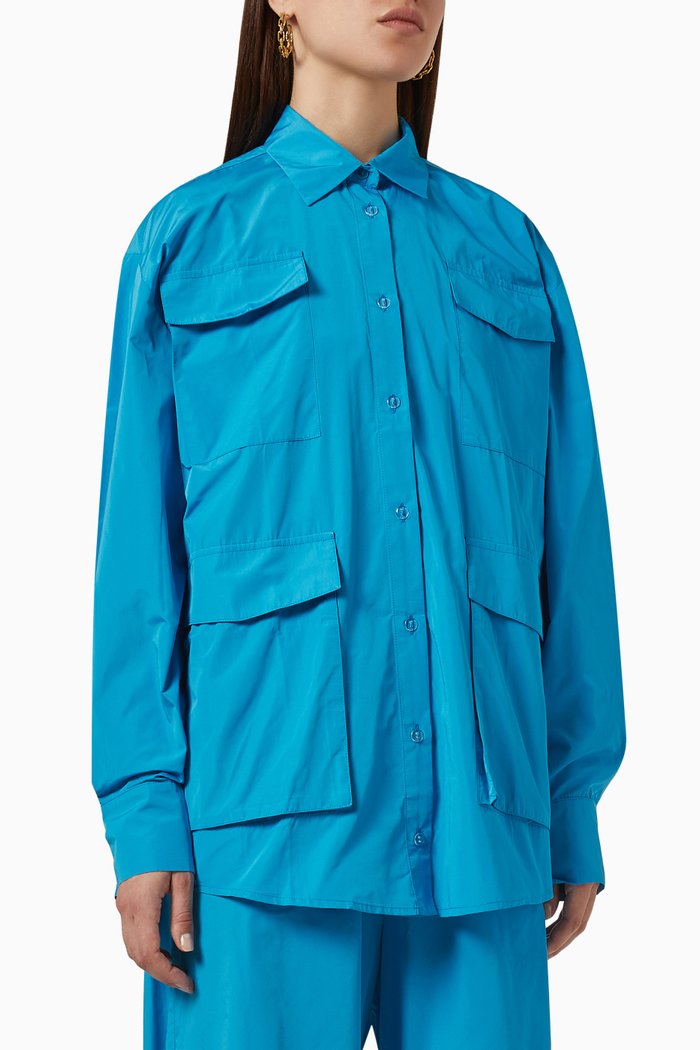 05 Oversized Shirt in Structured Cotton, Blue