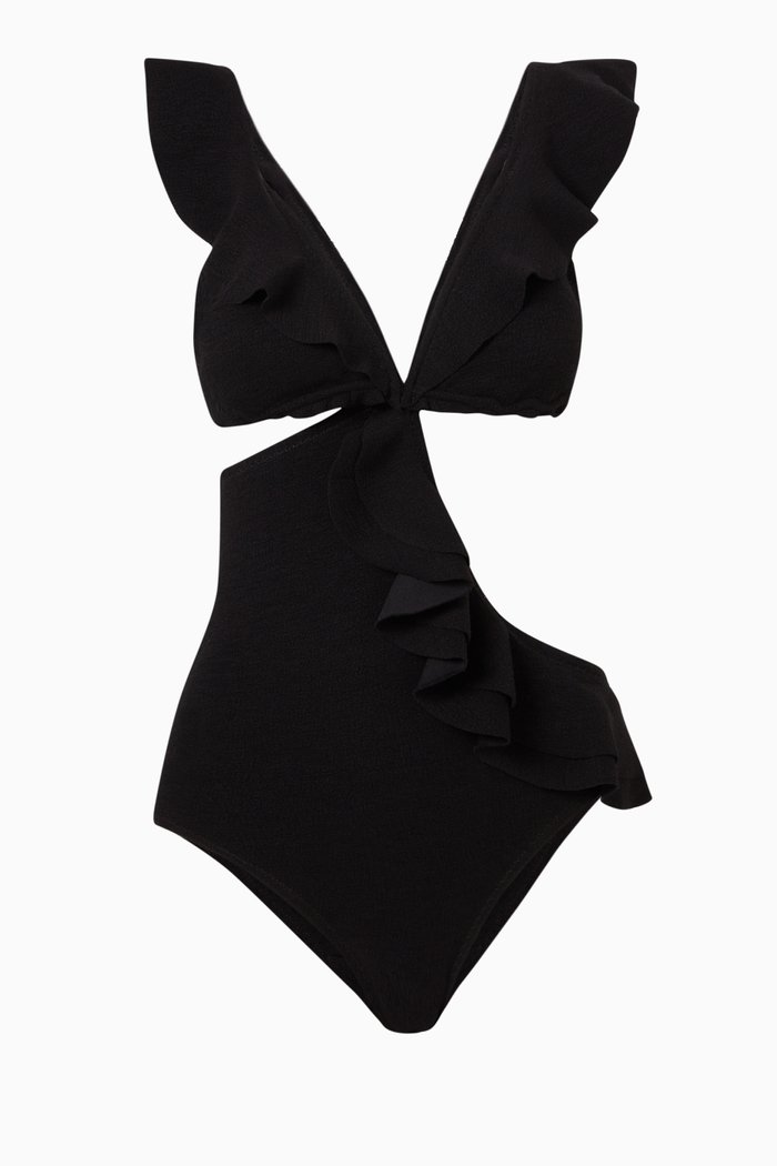 Middler Swimsuit in Textured Stretch Nylon, Black