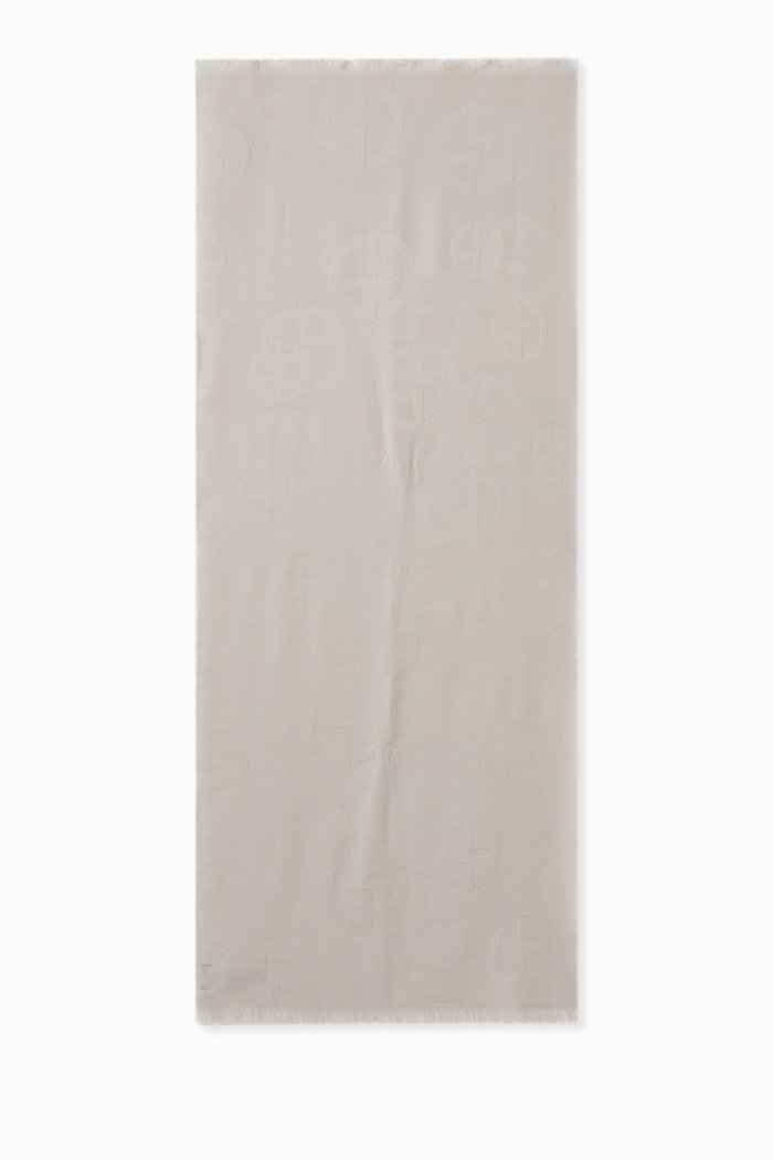 Logo Jacquard Scarf in Wool-knit, Grey