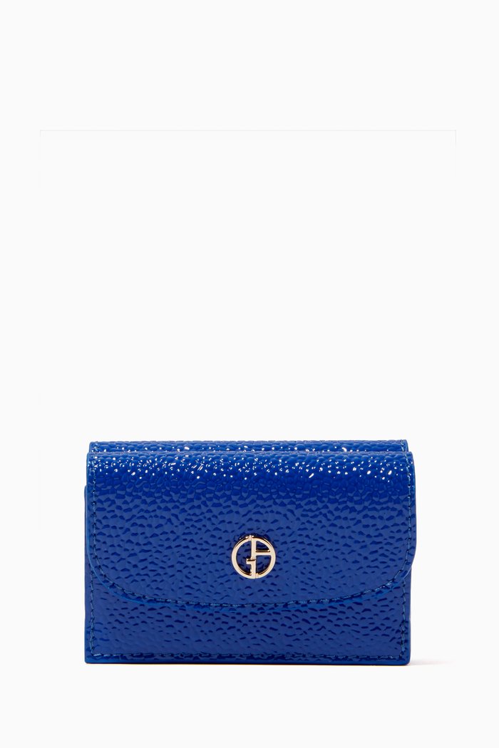 

La Prima Tri-fold Walelt in Grained Patent Leather, Blue