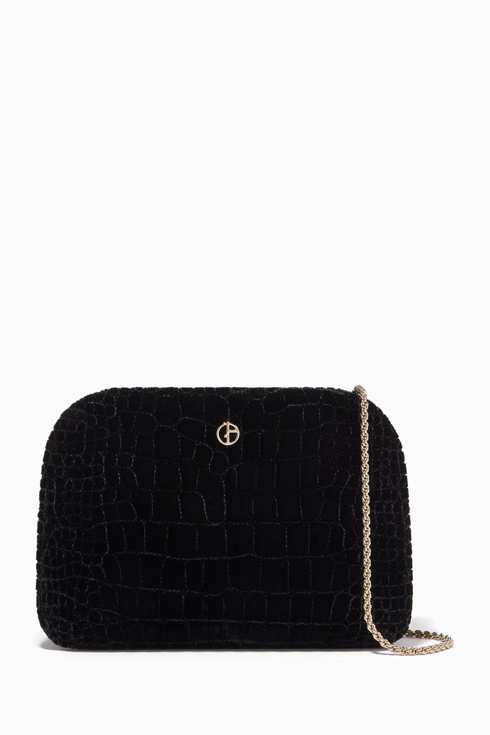 

La Prima Crossbody Bag in Croc-quilted Velvet, Black