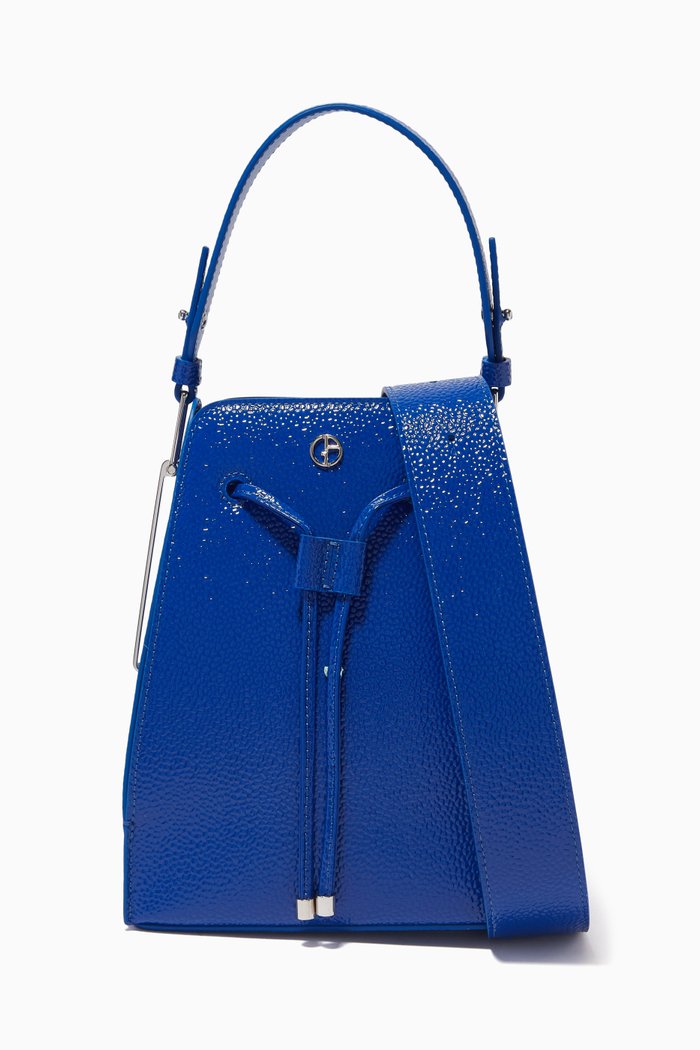 

Small Bucket Bag in Pebbled Leather, Blue