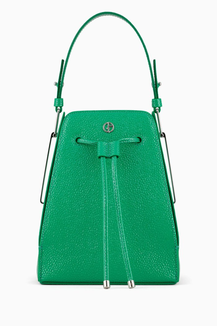 

Small Bucket Bag in Pebbled Leather, Green
