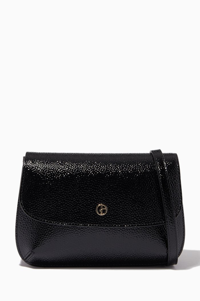

La Prima Mini Crossbody Bag in Pebbled Patent Leather, Black