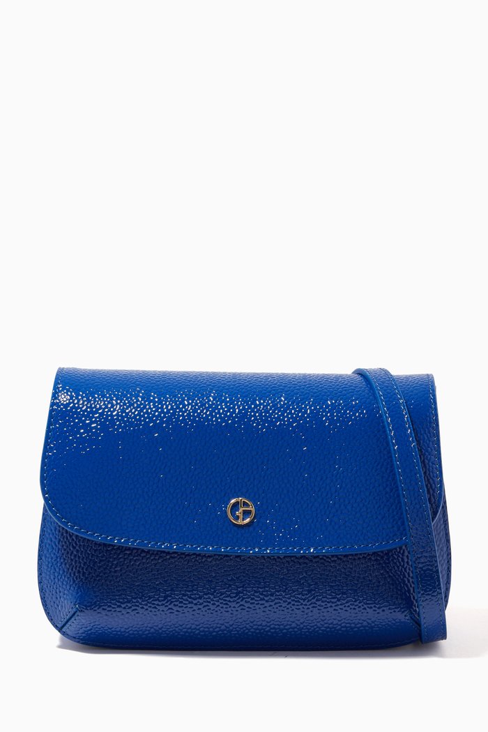 

La Prima Mini Crossbody Bag in Pebbled Patent Leather, Blue