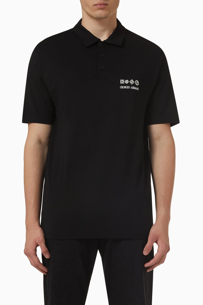 

Logo Polo in Viscose Jersey, Black