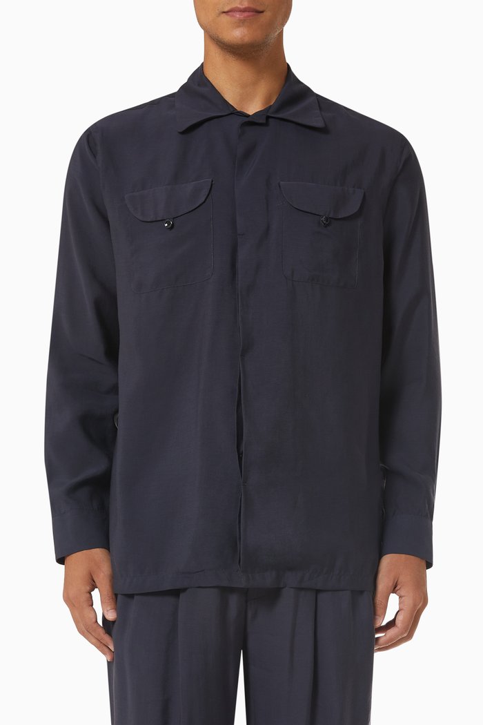 

Flap Pocket Shirt in Lyocell, Blue